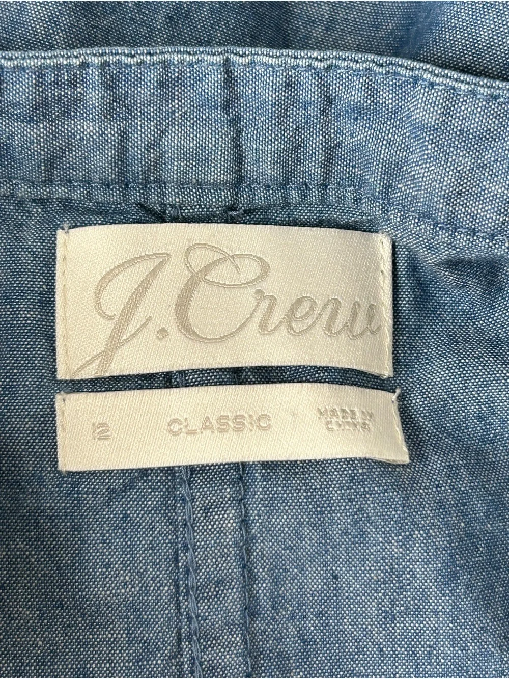 J.Crew Classic-fit Chambray Tuxedo Popover Shirt Classic Coastal Sz 12